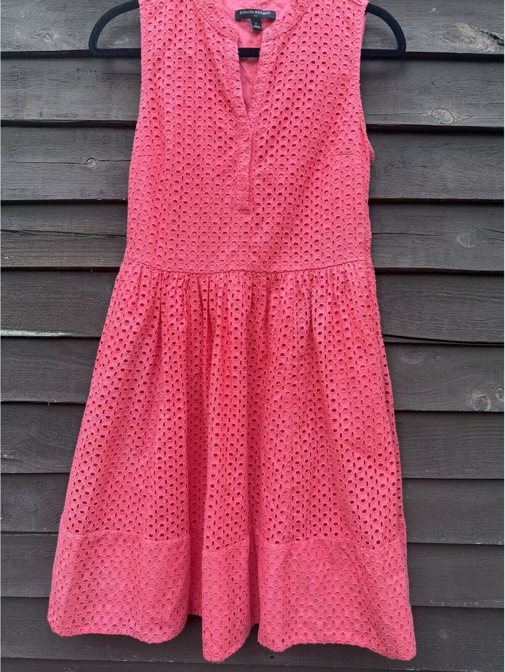 Banana Republic Pink Lace Eyelet V-Neck Sleeveless A-Line Knee Dress Size 2